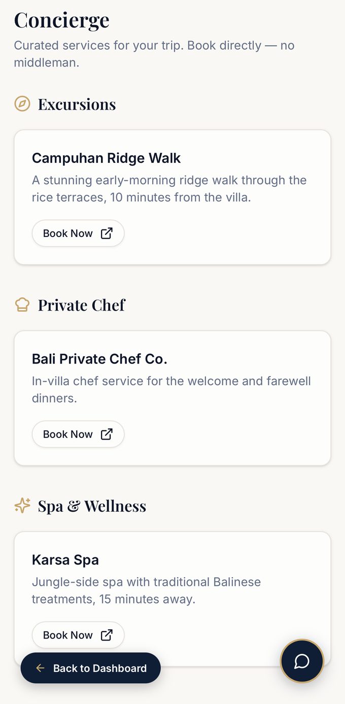 What guests see: curated concierge, no middleman.